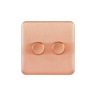 Image of Schneider Electric Lisse Screwless Deco Double Universal 2 Way Dimmer Light Switch, 250W/VA, GGBL6022CLCS, Copper