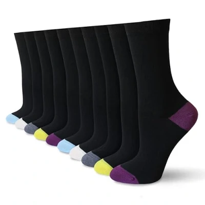 Image of Socksmad Ladies Socks 4 7 UK Womens Black for Work, Events &amp; Casual Wear Coloured Heel Toe Multipack, Cotton Rich, Honeycomb Soft Tops Wardrobe Essentials Assorted PK 2, 10 Pairs