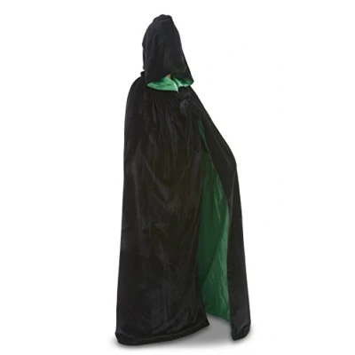 Image of Hooded Velvet Cloak/Cape (Black Velvet/Green Silk)