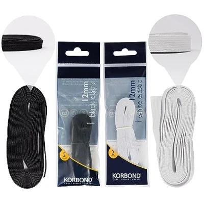 Image of Korbond 12 mm x 2 m Elastic, Black/ White
