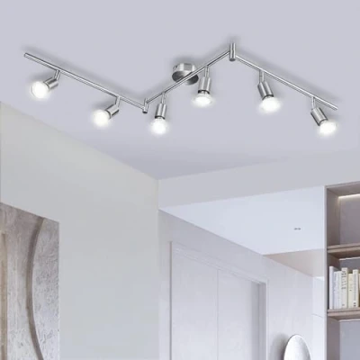 Image of Bojim LED Ceiling Lights, 6 Way Spot Lights Rotatable, Lighting for Living Room Kitchen Bedroom Hallway, Lamp GU10 6W 550LM, Modern 4000K Natural White, Matte Nickel, Bulbs Included