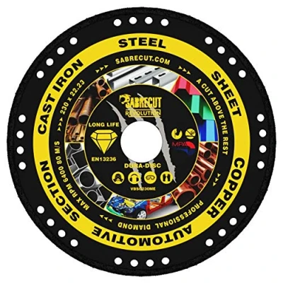 Image of 1 x SabreCut VBSC230ME 230mm (9&quot;) 22.23mm Bore Vacuum Brazed Metal Cutting Angle Grinder Circular Saw Diamond Disc Blade Compatible with Bosch Dewalt Makita Milwaukee and Many Others