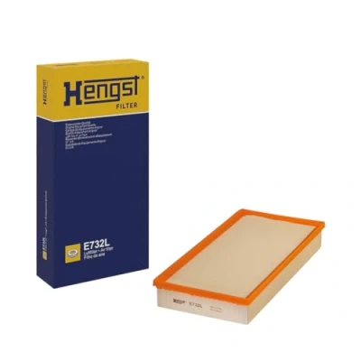 Image of 95511013100, 95811013000 Air Filter HENGST E732L 56mm 186mm 390mm Insert PORSCHE: Cayenne, VOLKSWAGEN: Touareg II, I