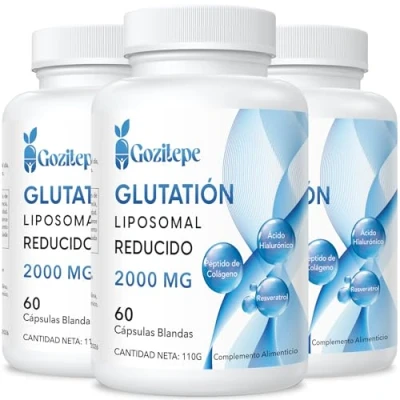 Image of Gozitepe Liposomal Glutathione Reduced 2000mg per Serving Supplement with Hyaluronic Acid + Collagen Peptide Resveratrol 10x Better Absorption (60 Count (Pack of 3))