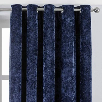 Image of Paoletti Verona Crushed Velvet Eyelet Curtains Navy Size 117 cm x 183