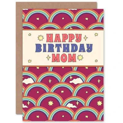 Image of Wee Blue Coo Rainbow Pattern Happy Birthday Mom Sealed Greeting Card Plus Envelope Blank inside