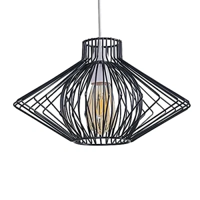 Image of MiniSun Disperse Geometric Design Black Wire Basket Cage Ceiling Pendant Light Shade