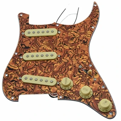 Image of KAISH Loaded American ST/Strat Style SSS Pickguard Prewired Pick Guard With Ceramic Pickups for Stratocaster/Strat Tiger Stripe Cream Covers and Knobs