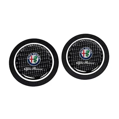 Image of JJRY 2PCS Car Cup Holder Coasters for Alfa Romeo Giulia Stelvio Giulietta Insert Mat Anti Slip Coaster Interior Accessories,Black style