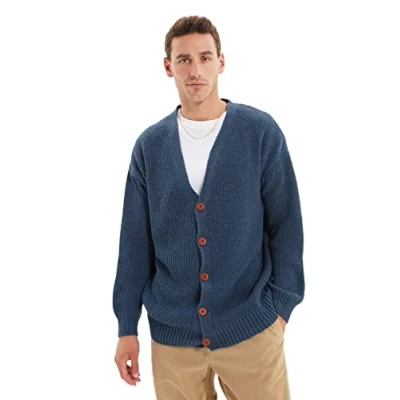 Image of Trendyol Man Regular Basic V Neck Knitwear Cardigan Indigo
