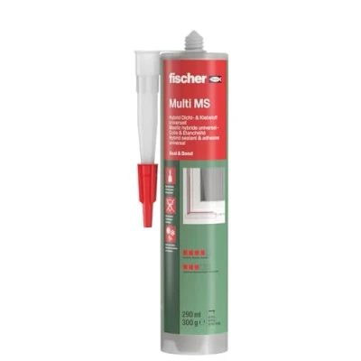 Image of fischer 59389 Hybrid Adhesive and Sealant, Waterproof Mounting, Indoor &amp; Outdoor use for Many Applications Surfaces, 290 ml, White