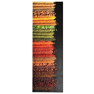 Image of vidaXL Spice Print Kitchen Floor Mat Velvet Fabric, Rectangular Shape, 60x180 cm Size Multicolor, Indoor Outdoor Use, Skid Resistant, Machine Washable