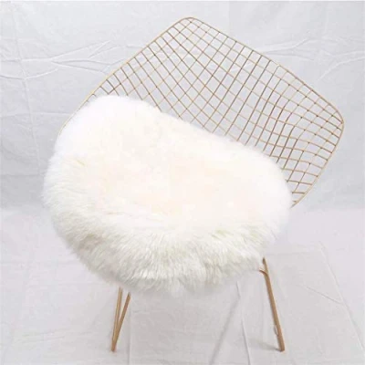 Image of HEQUN Circular Faux Fur Sheepskin Style Rug Fleece Chair Cover Seat Pad Soft Fluffy Shaggy Area Rugs For Bedroom Sofa Floor (White, 45 X 45CM)