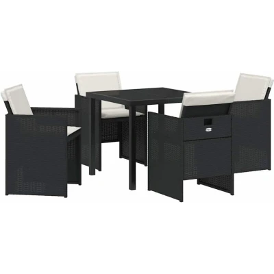 Image of vidaXL 5 Piece Garden Dining Set with Cushions Black Poly Rattan