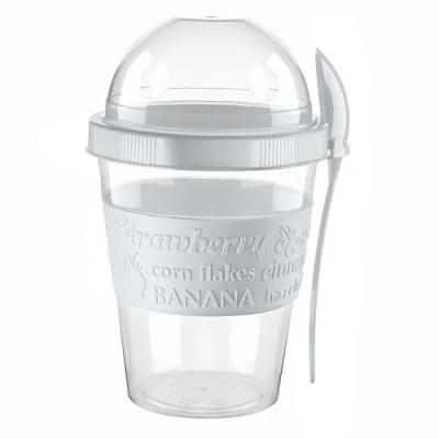 Image of Yogurt Pots Spoon Reusable 600ML Overnight Oats Muesli Cup with Lid BPAfree Breakfast Cereal To Go Dishwasher Safe Snack Lunch Oatmeal Jars Travel Meal Food Container 20oz (Ash Grey)