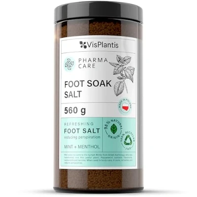 Image of Vis Plantis Foot Soak Salt with Mint &amp; Menthol Refreshing Spa for Sore, Tired Swollen Legs Exfoliating Hard Skin Bath Moisturiser Deodorizer Feet 560 gr