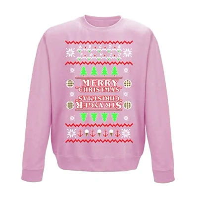 Image of Flip Stranger Christmas Scoops Ahoy Hawkins Kids Sweatshirt Jumper Light Pink 9 11 Years (L)