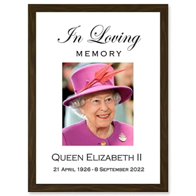 Image of Artery8 In Loving Memory Her Majesty Queen Elizabeth II Portrait Artwork Framed Wall Art Print A4