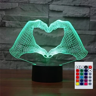 Image of SUPERHONGJIHAO Night Light for Kids 3D Hand Heart Gesture Led Lamp with Remote Control 16 Color Changing Xmas Birthday Gift Child