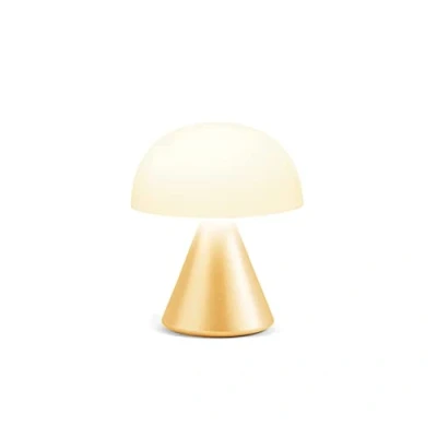 Image of Lexon Mina Small Mushroom Lamp LED Portable Bedside Light for Bedrooms, Kids &amp; Nursery Rechargeable with 12h Autonomy Memory Dimmer, Aluminum Yellow