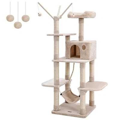Image of Feandrea Cat Tree, Condo with Hammock, Tower Perch, Beige PCT86M