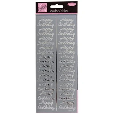 Image of Shiny Silver Foil Happy Birthday Labels and Stickers for Craft Cards Decoration