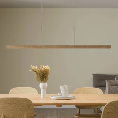 Image of Quitani Nora LED hanging light, natural oak, length 118 cm
