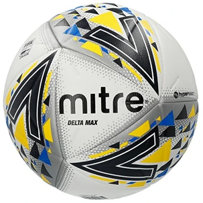 Image of Mitre Unisex Delta Max Professional Football, White/Yellow/Blue, Size 5