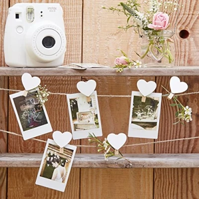 Image of Ginger Ray White Twine and Hearts Photo Wedding Bunting 5 Meters Rustic Country