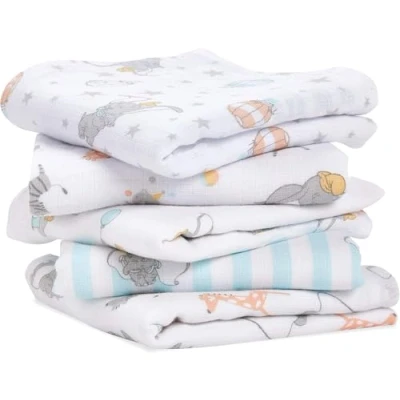 Image of aden + anais essentials 100% Cotton Muslin Musy Squares, Multi use Baby Cloths for Girls &amp; Boys, 60x60cm, Ideal Newborn Infant Nursing Set, Perfect Shower Gifts, 5 Pack, dumbo new heights