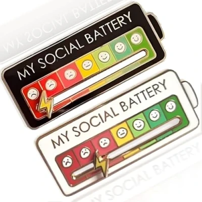 Image of 2 Pieces Mood Badges,Mood Badge Set,Mood Pin Badge,Mood Badge,Funny Introvert Badges,Funny Badges For Adults,Introvert Badge,Alloy,Suitable Expressing Mood(Black,White)