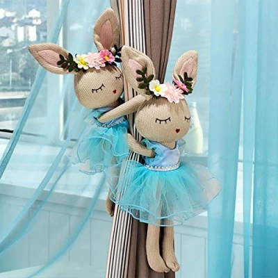 Image of 2Pcs Cartoon Curtain Buckle Tieback Animal Strap Hook Clip Tie back for Kids Child Nursery Room Window Decorations (Blue Rabbit), M