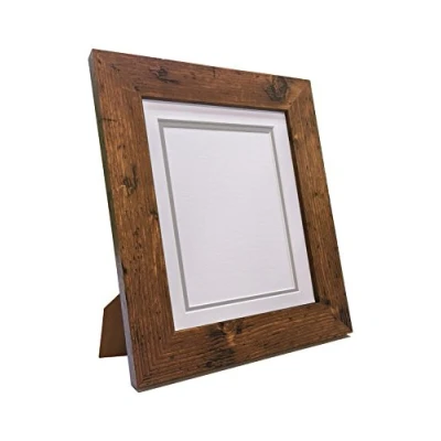 Image of Metro Vintage Wood Photo Picture Poster Frame with White on Dark Grey Double Mount 50 x 40 cm for Image Size 16 12 inch