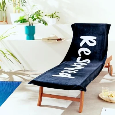 Image of Catherine Lansfield Reserved Beach Sun Lounger Towel 78x200cm Black