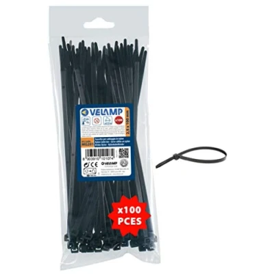 Image of Velamp Kit of 100 Ties 2.5 x mm Cable clamp, Nylon 6.6, Hyper Resistant, Black