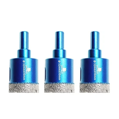 Image of Dry Diamond Core Drill Bit Set,BRSCHNITT 3pcs 32mm Hole Saw with Triangle Shank for Porcelain Tile Ceramic Stone Granite Marble