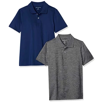 Image of Amazon Essentials Boys&#039; Active Performance Polo Shirts, Pack of 2, Navy/Grey, 3 Years