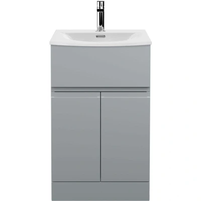 Image of Hudson Reed URB201G Urban Modern Bathroom Floor Standing 2 Soft Close Doors and 1 Drawer Vanity Unit with Round Ceramic Basin 30mm Profile, 500mm, Satin Grey