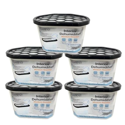 Image of EPISENT Dehumidifier 500ml Moisture Absorber And Closet Helps Absorbs Damp, Mildew, Mould Condensation From Home Office, Strong Disposable Interior Dehumidifiers (Pack Of 5)