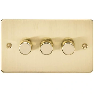 Image of KnightsBridge 3G 2 way 10 200W (5 150W LED) Intelligent Flat Plate Dimmer Brushed Brass