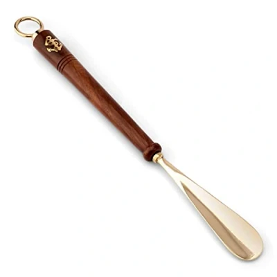 Image of NKlaus 11729 Shoe Horn Long Brass Gold with Wooden Handle Stable 46 cm, Long, One Size