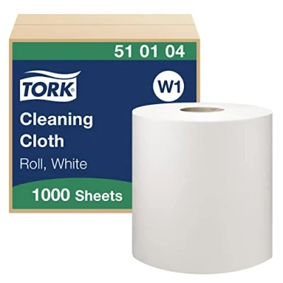 Image of Tork 510104 Cleaning Cloth / 1 Ply Multipurpose Disposable Cotton Towel Suitable for W1 Wipers Wall/Floor/Standard System White x 380m Ø 38cm