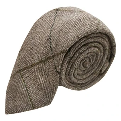 Image of King &amp; Priory Luxury Light Khaki Brown Herringbone Check Tie, Tweed