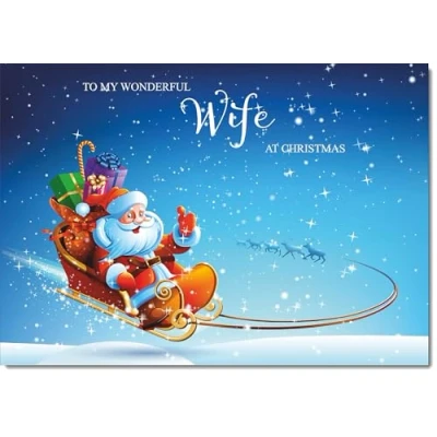 Image of doodlecards Wife Christmas Card Santas Sleigh Large A4 Size for with Plain Envelope