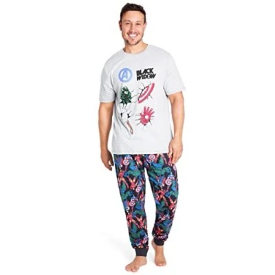 Image of Marvel Deadpool and Wolverine Mens Pyjama Set, Soft Comfortable PJs Loungewear Gifts for Men (Grey Black Widow, XL)