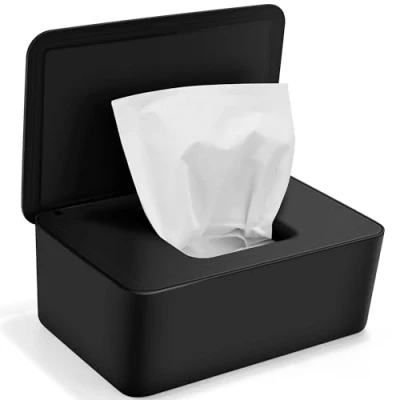 Image of Wet Wipes Box, Baby Wipe Dispenser Box for Toilet Paper, Water Holder with Lid Holds The Wipes, Paper Outdoor, Home and Office (Black)