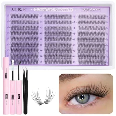 Image of ALICE Cluster Lashes Kit Natural Wispy Lash Extension Thin Band Eyelash 270pcs C Curl 10 14mm Eyelashes Individual with Glue Bond and Seal Self Application at Home