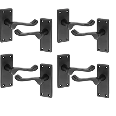 Image of Golden Grace 4 Pairs of Victorian Scroll Matt Black Lever Latch Door Handles 120mm Long