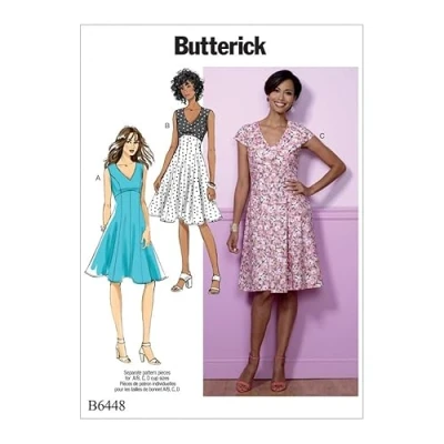 Image of BUTTERICK Ladies Easy Sewing Pattern 6448 Fit &amp; Flare Empire Waist Dresses
