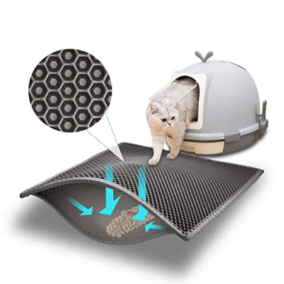 Image of Pieviev Cat Litter Mat Tray of Large Size Double Layer Honeycomb Holes Design EVA Material Non BPA, Soft on Paws and Washable (61X38cm Gray)